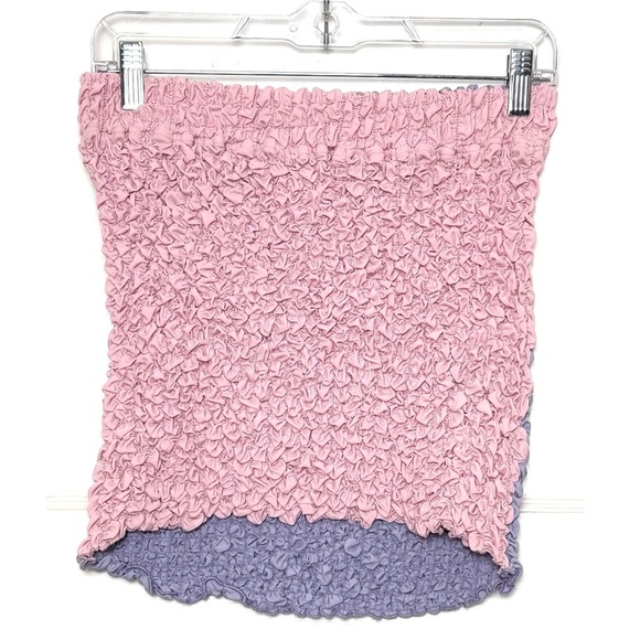 NWT KKCO Y2K Two-Tone Colorblock Smocked Stretch Popcorn Pencil Mini Skirt M - Picture 5 of 11